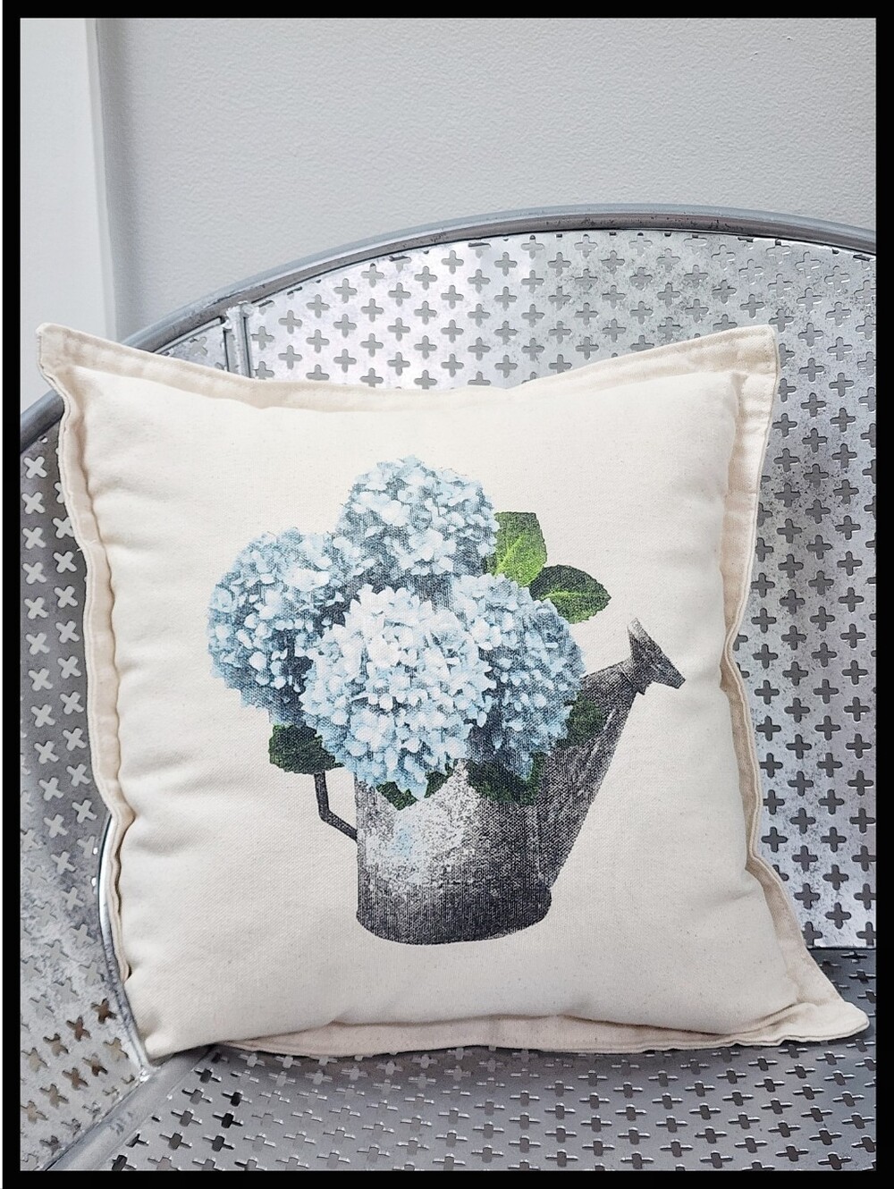 Eric & Christopher Blue Hydrangea Watering Can Life Is Better Local Decor Pillow